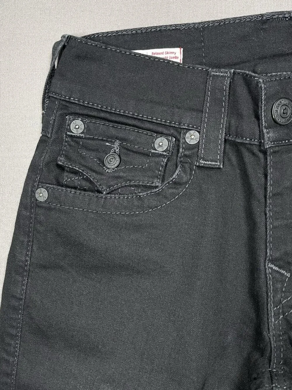 True Religion Rocco Relaxed Skinny Flap Pocket Black Jeans - Men Size 27 X 33